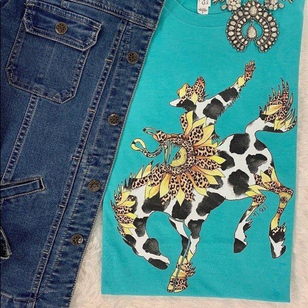 Cowhide & Sunflower Bronco Rider tee